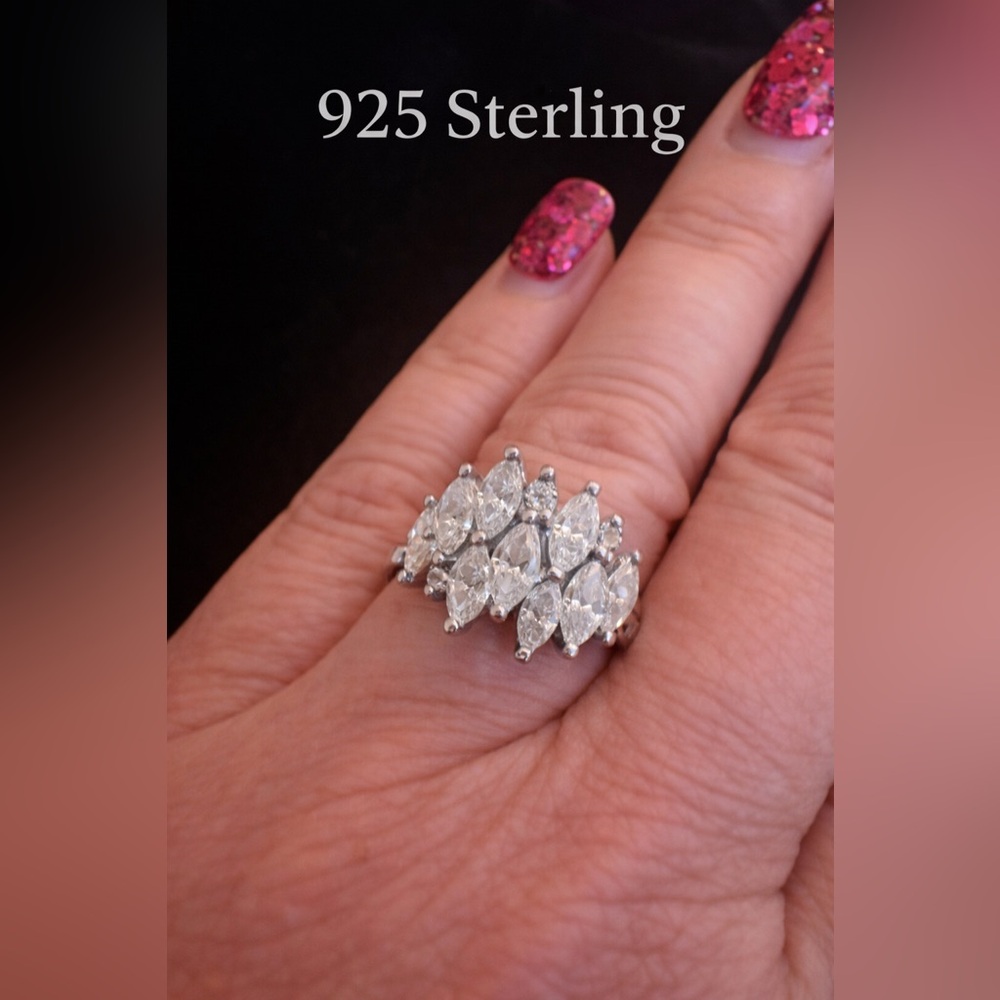 Sterling Silver Diamonique Marquise Cut Women's Cluster Ring 6.5